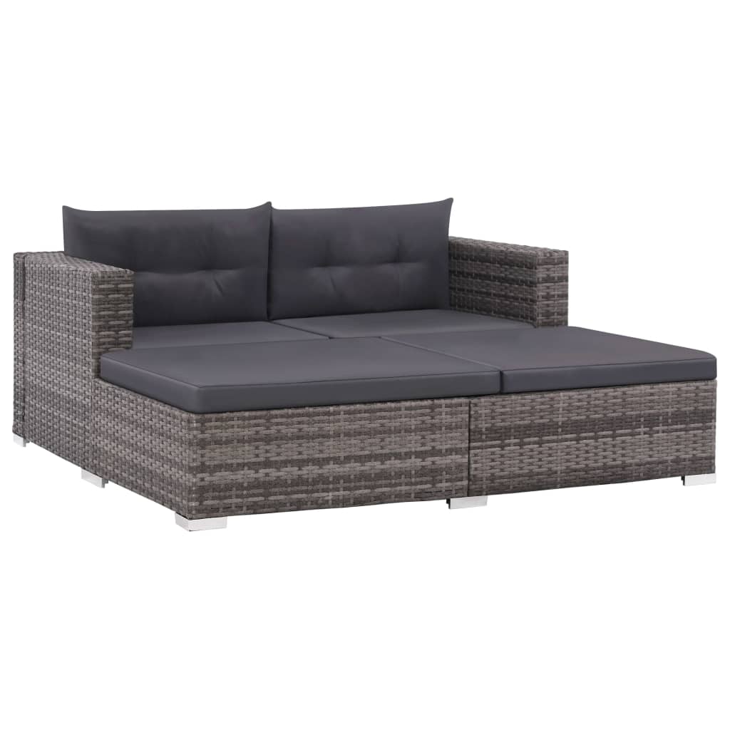 3-piece garden furniture set with cushions, grey, polyrattan