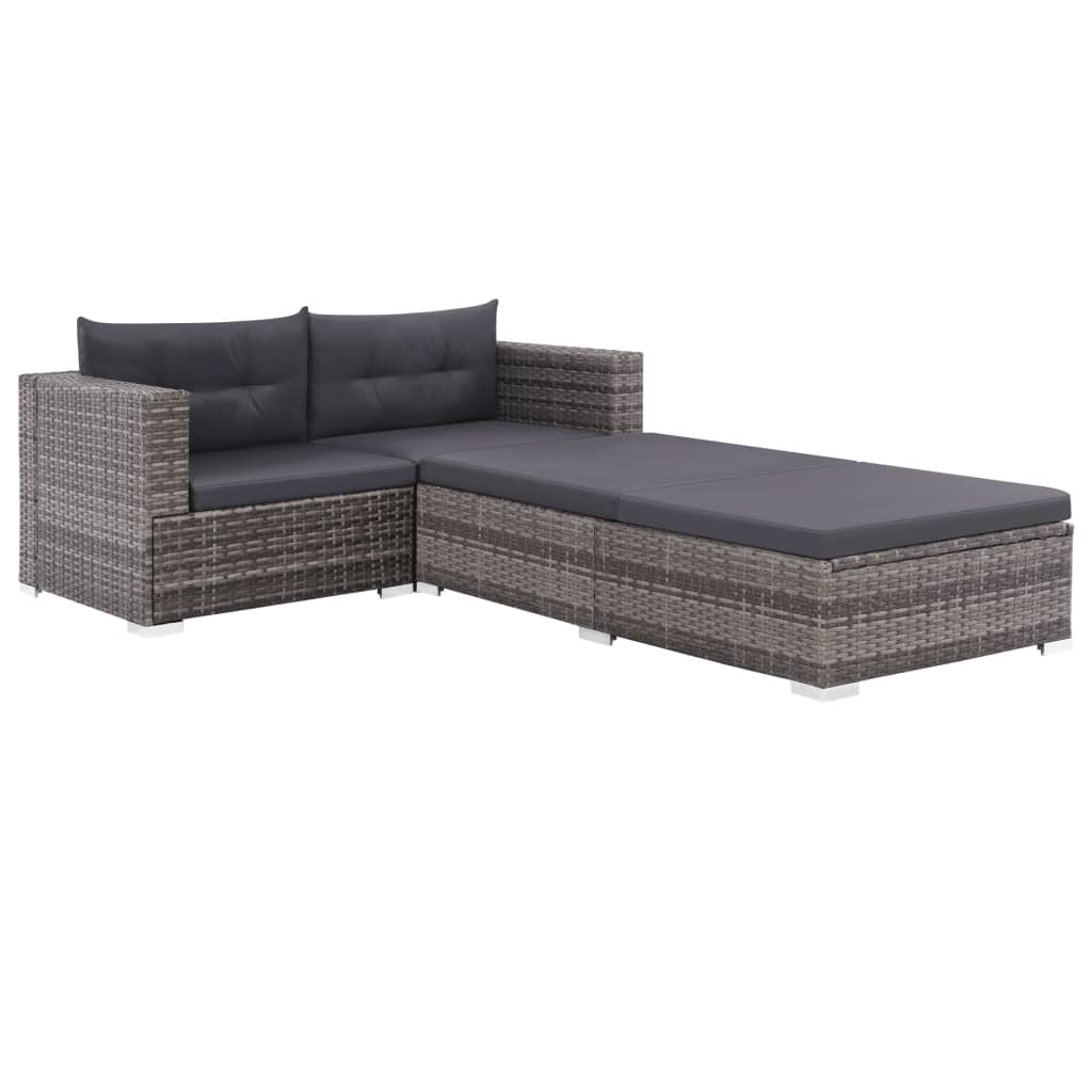 3-piece garden furniture set with cushions, grey, polyrattan