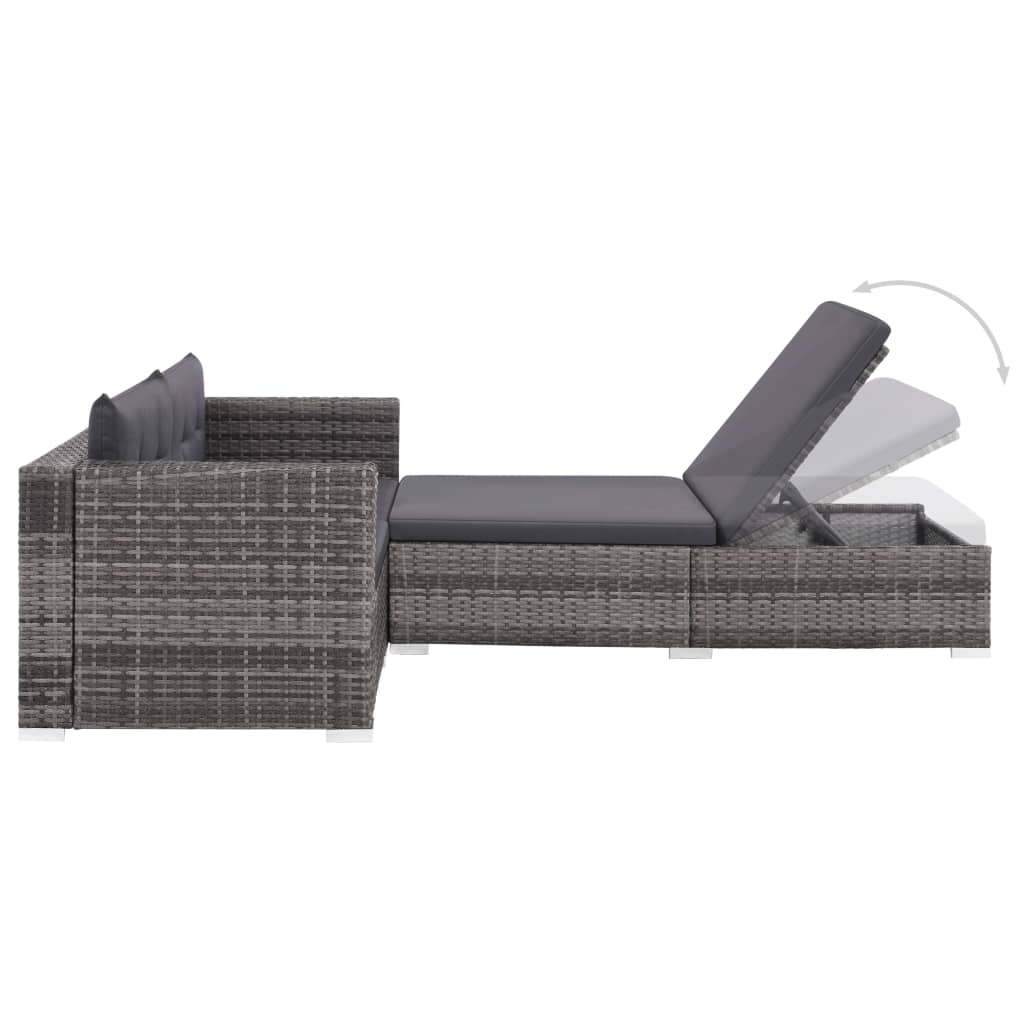 3-piece garden furniture set with cushions, grey, polyrattan