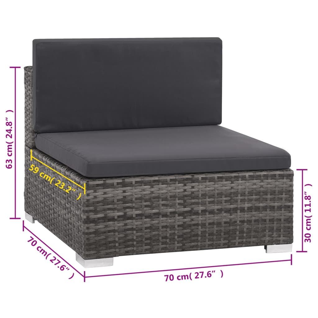 8-piece garden furniture set with cushions, grey, polyrattan