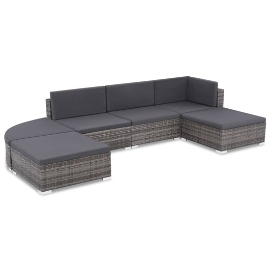 6-piece garden furniture set with cushions, grey, polyrattan