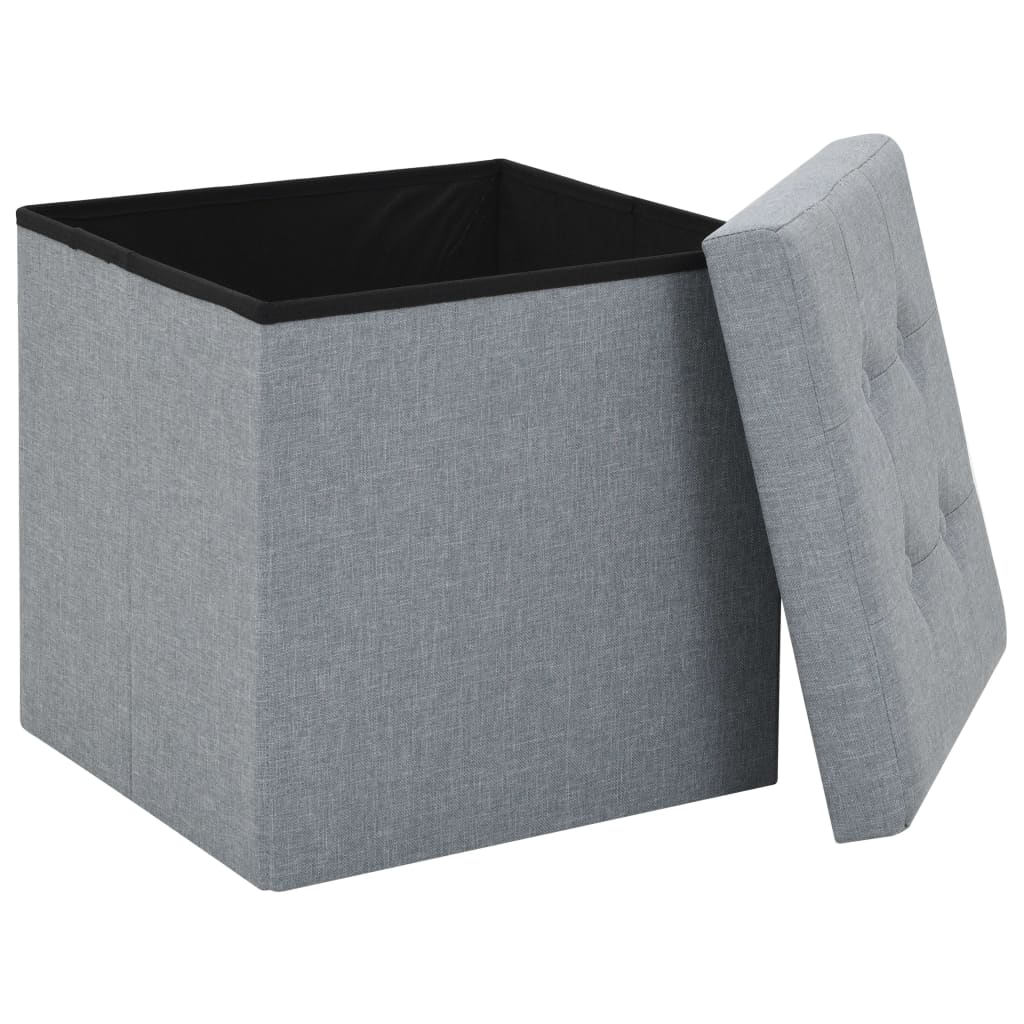 Folding storage stool, light gray, textile