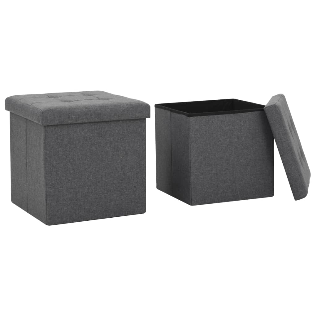 Folding storage stools, 2 pcs., dark grey, textile