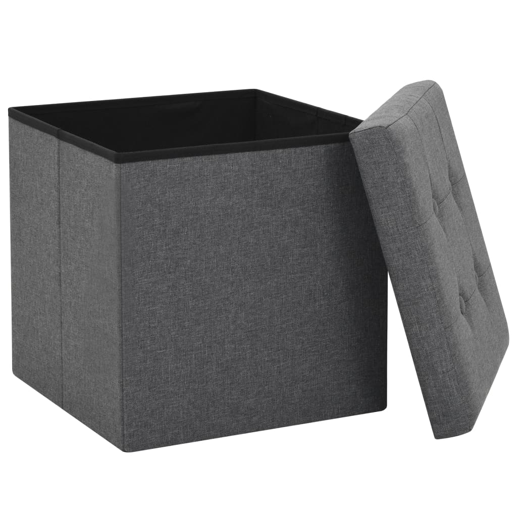 Folding storage stools, 2 pcs., dark grey, textile