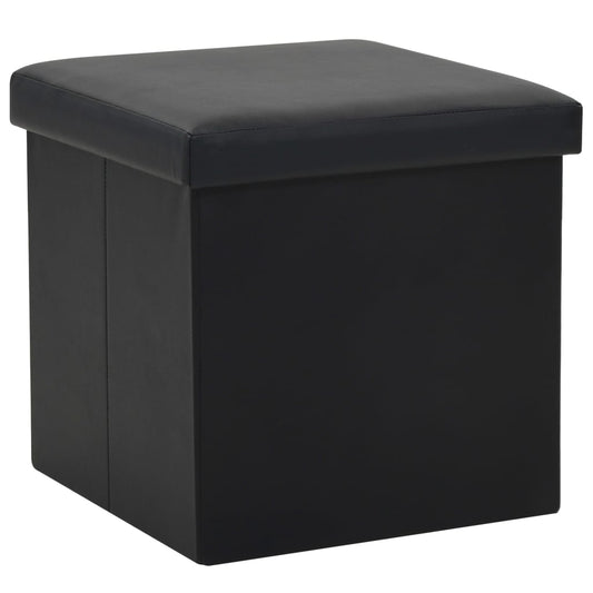 Folding storage stool, black, eco-leather