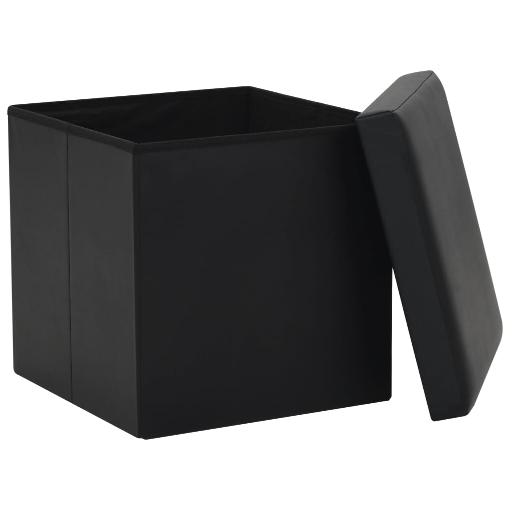 Folding storage stool, black, eco-leather