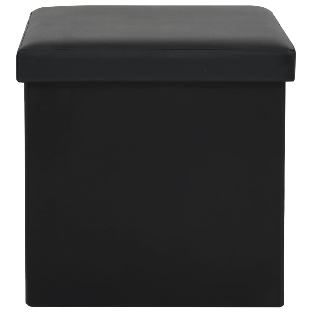 Folding storage stool, black, eco-leather