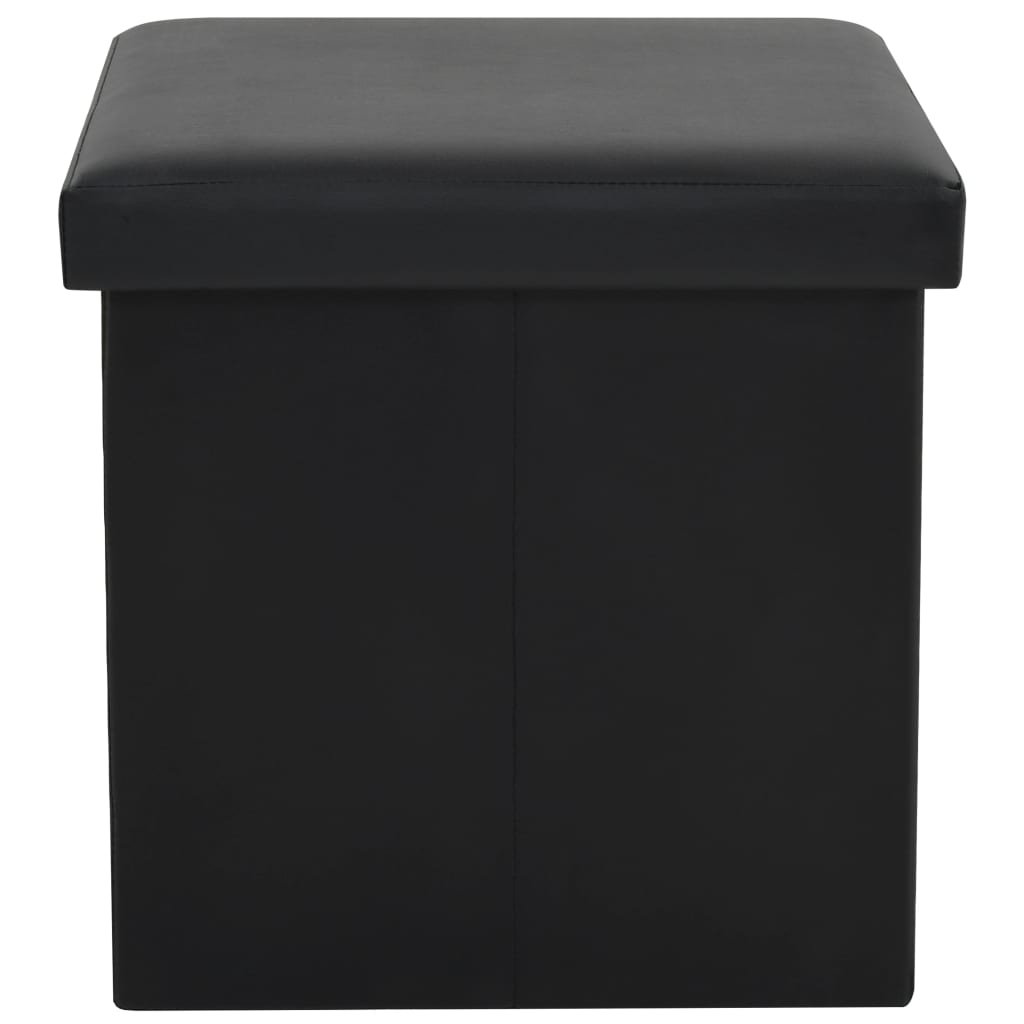 Folding storage stool, black, eco-leather