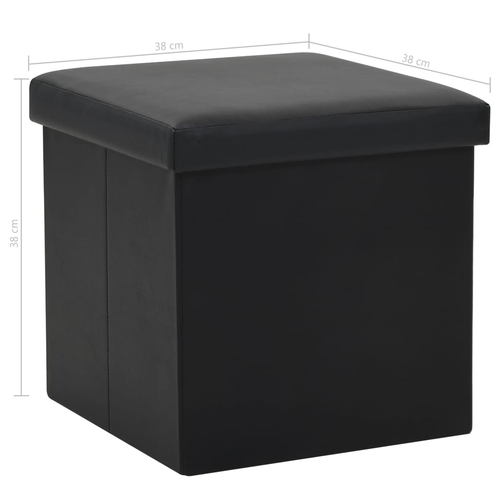 Folding storage stool, black, eco-leather