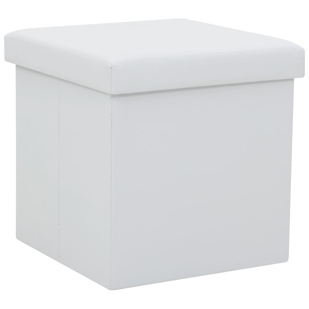 Folding storage stool, white, eco-leather