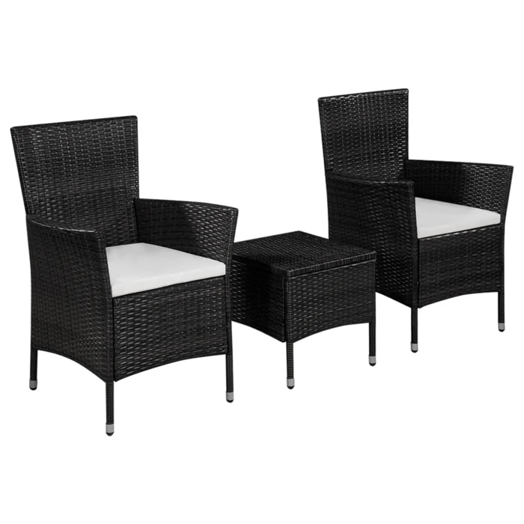 Set mobilier bistro, 3 piese, negru, poliratan