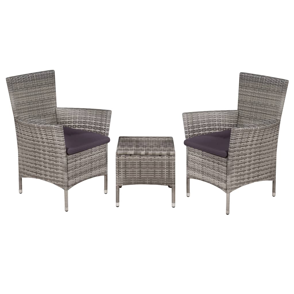 Bistro furniture set, 3 pieces, grey, polyrattan