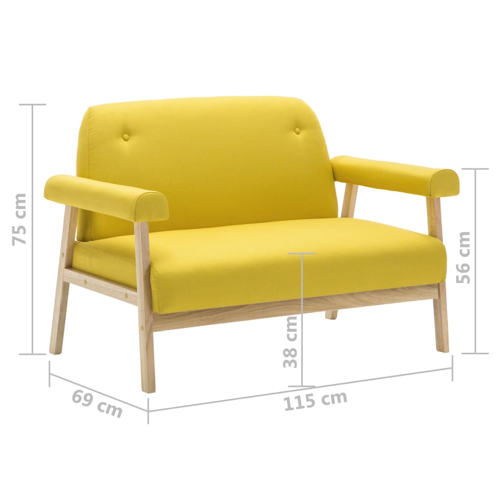 2-seater sofa, yellow, fabric