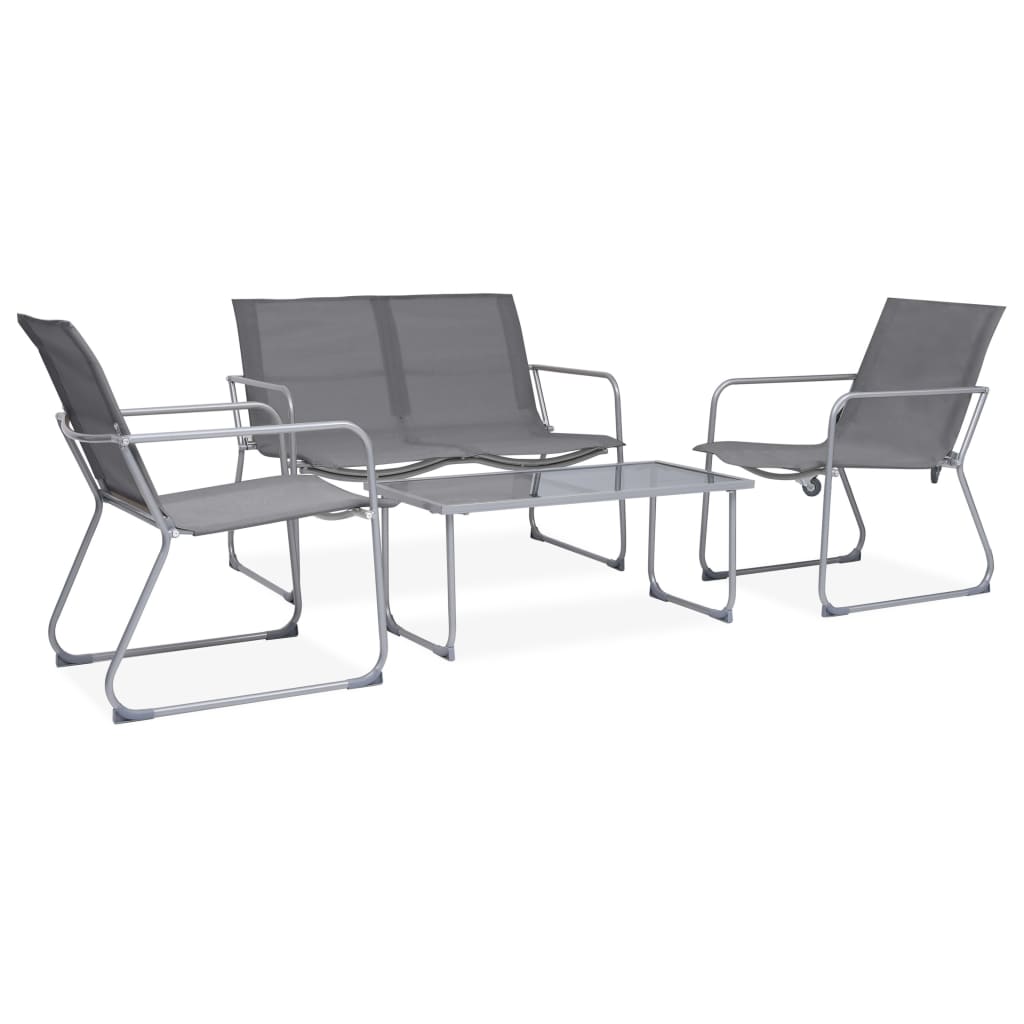 Garden furniture set, 4 pieces, grey, steel and fabric