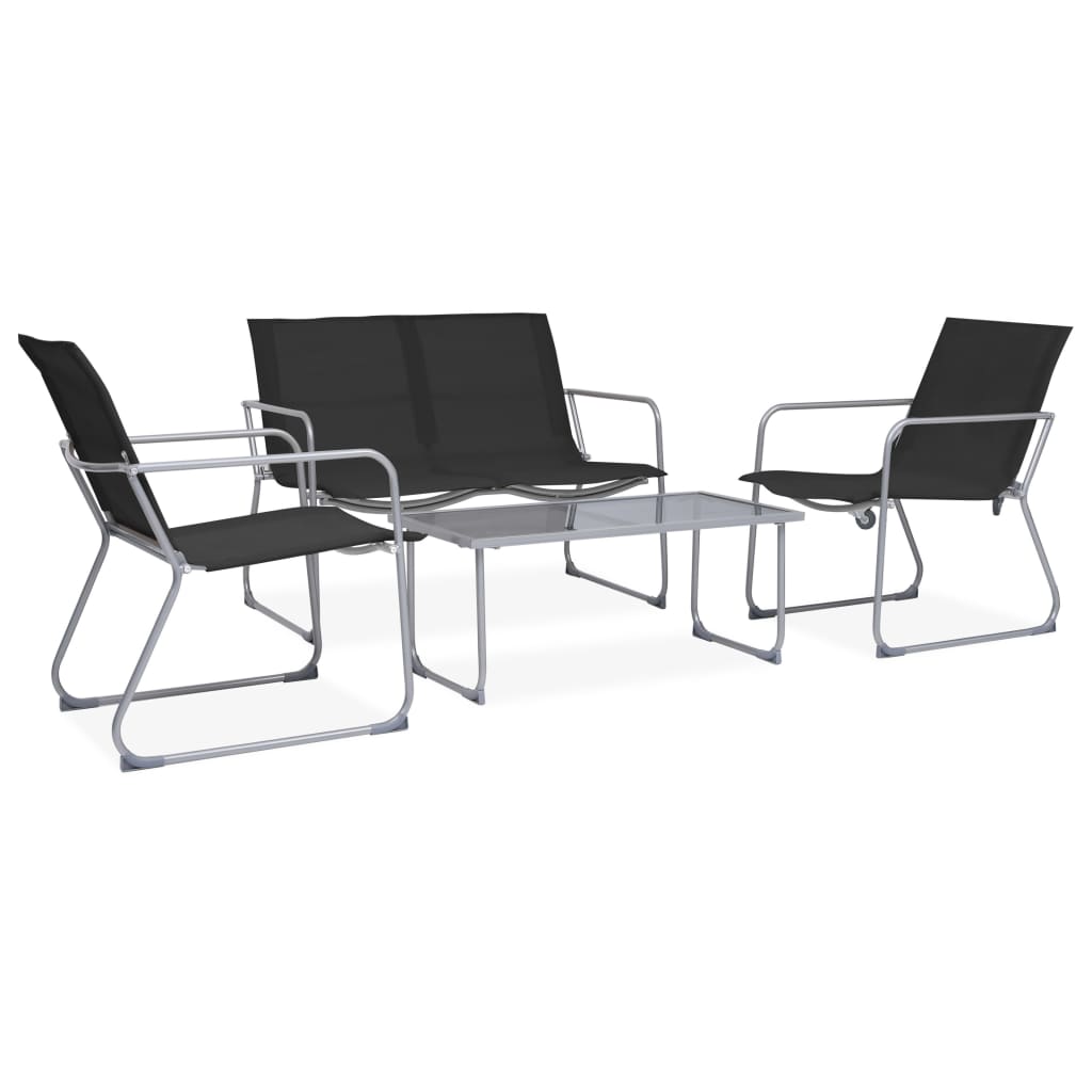 Set mobilier de grădină, 4 piese, negru, oțel și textil