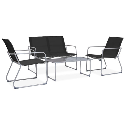 Garden furniture set, 4 pieces, black, steel and fabric