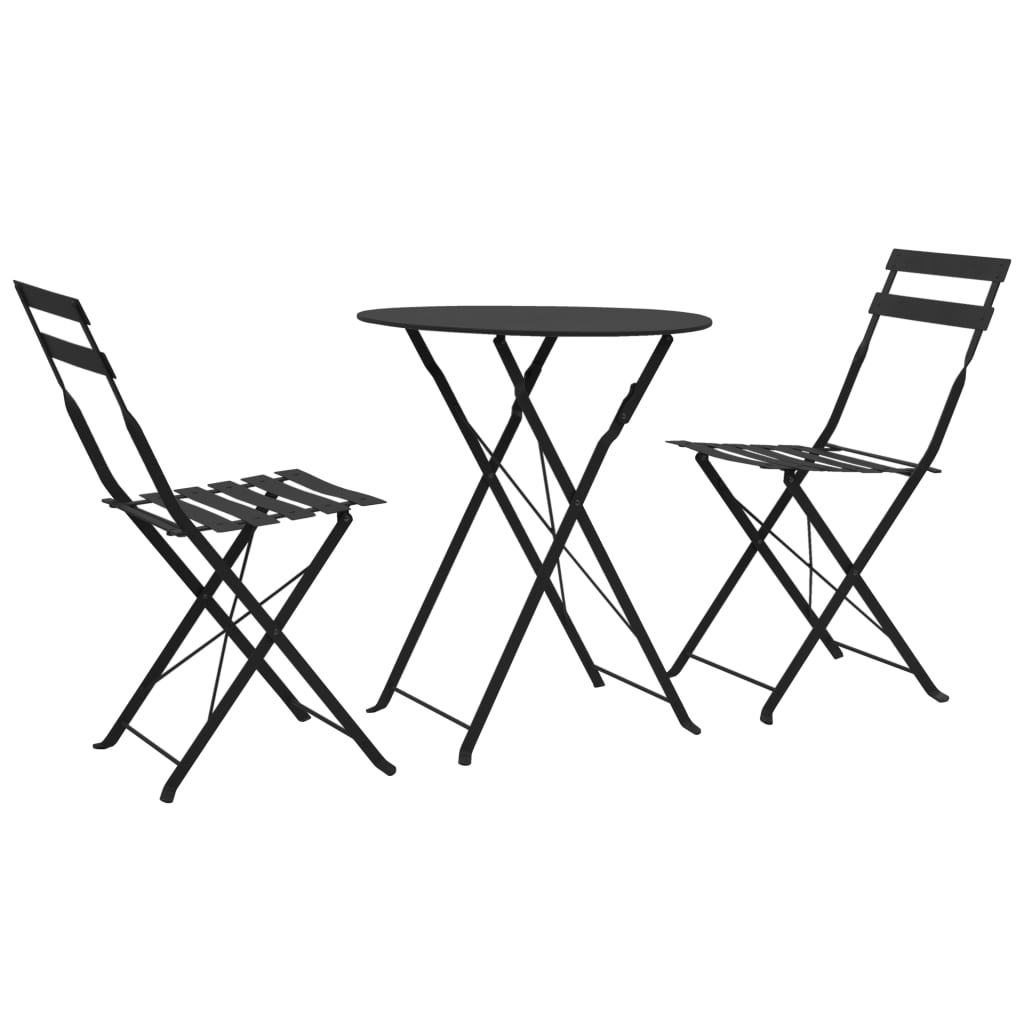 Bistro furniture set, 3 pieces, black, steel