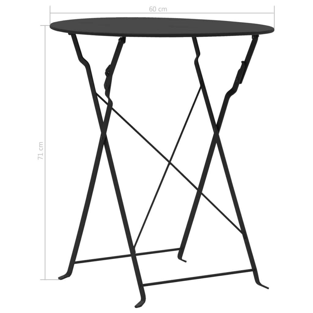 Set mobilier bistro, 3 piese, negru, oțel