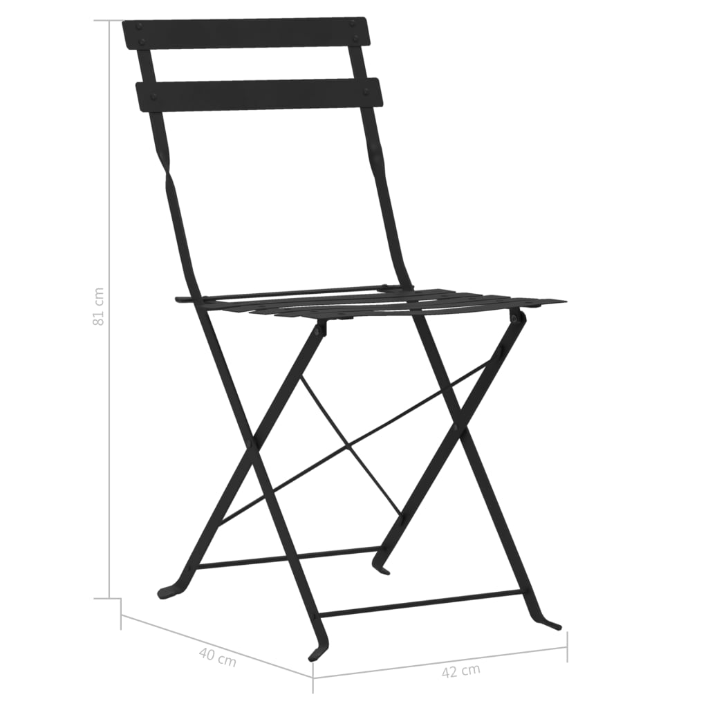 Bistro furniture set, 3 pieces, black, steel