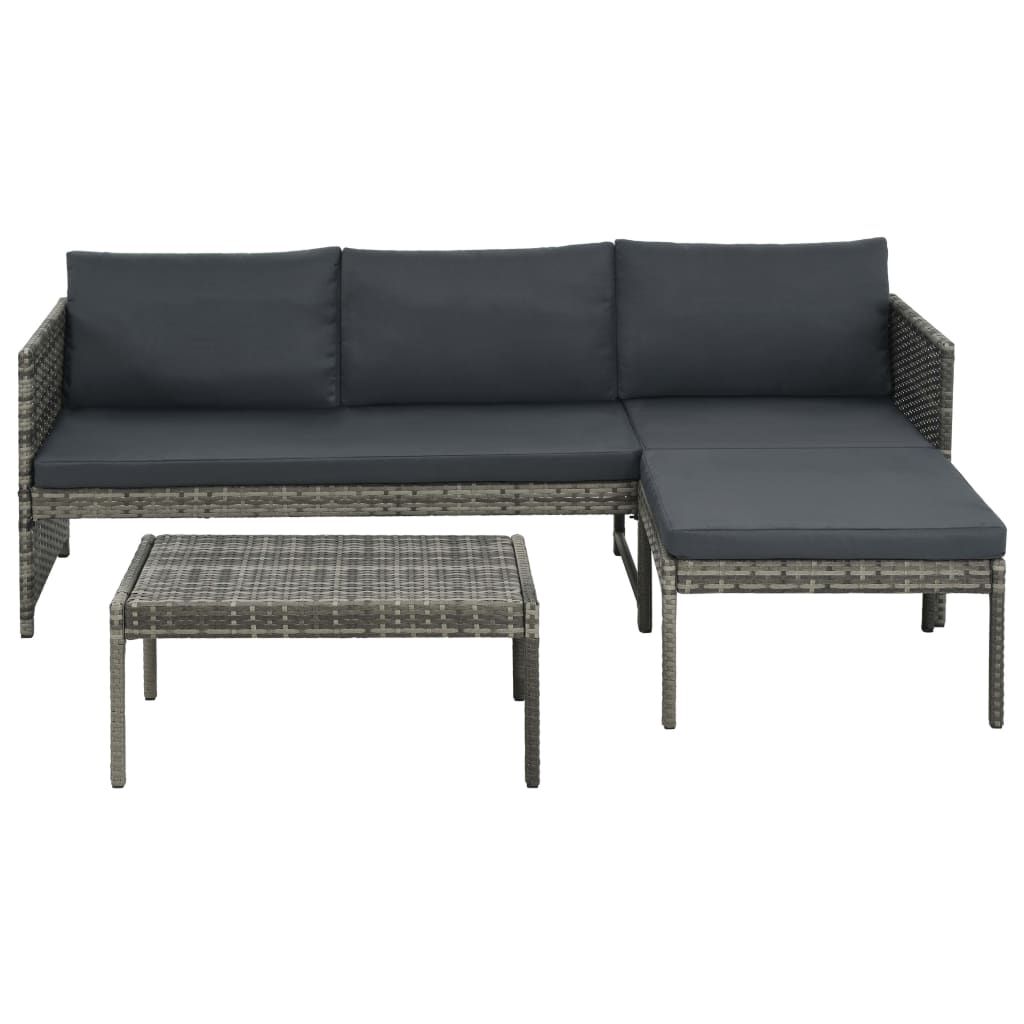 3-piece garden furniture set with cushions, grey, polyrattan