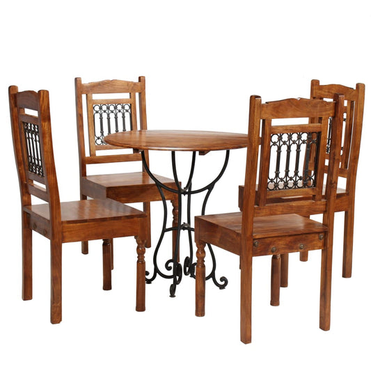 Kitchen table set, 5 pieces, solid acacia wood