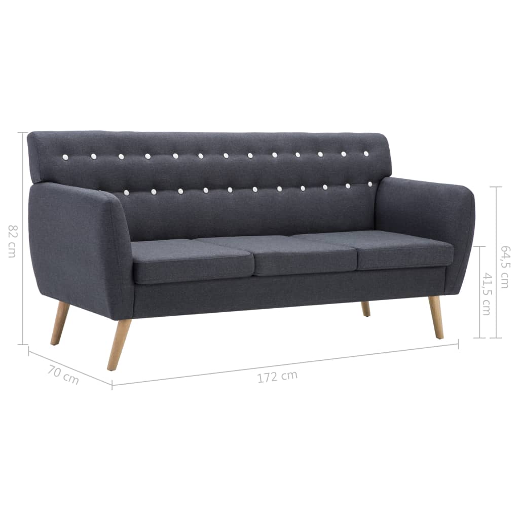 3-seater sofa, textile upholstery, 172x70x82 cm, dark gray