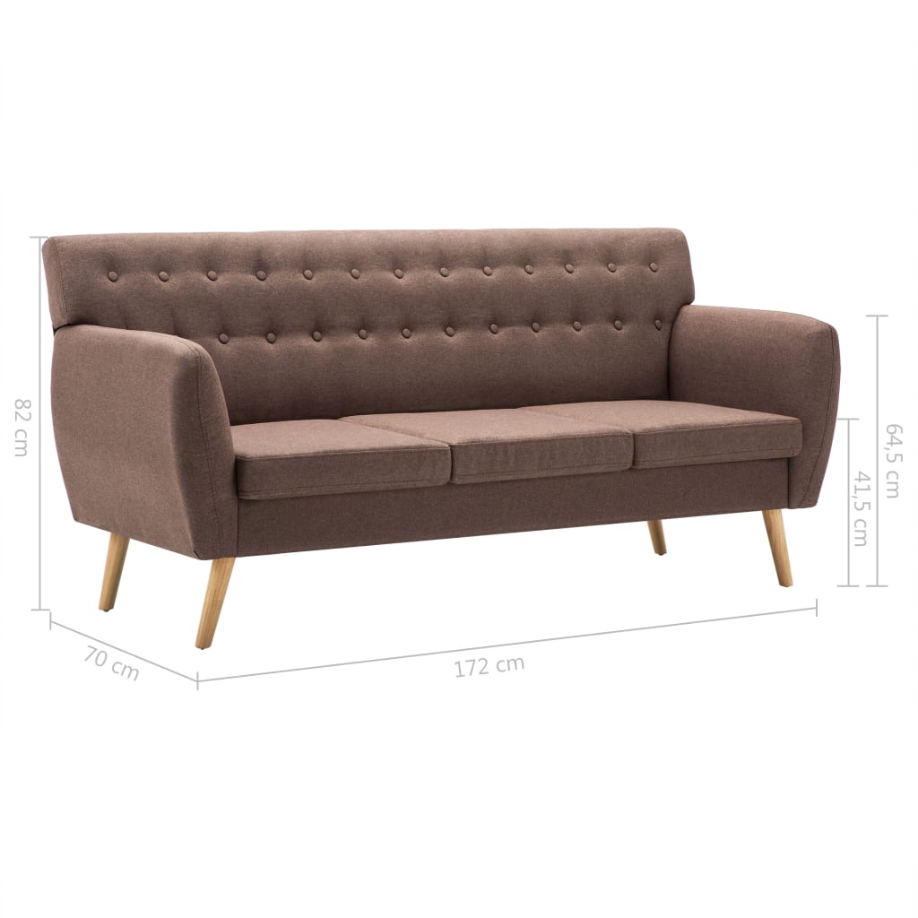 3-seater sofa, fabric, 172 x 70 x 82 cm, brown