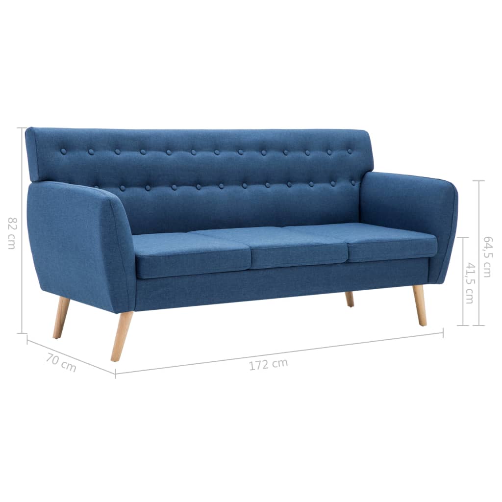 3-seater sofa, textile upholstery, 172x70x82 cm, blue