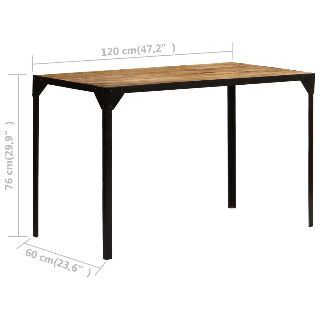 Kitchen table, 120 cm, solid unfinished mango wood and steel