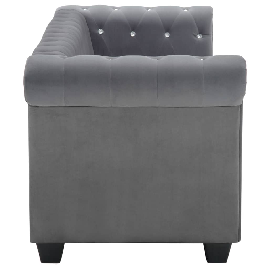 Chesterfield 3-seater sofa, velvet, 199x75x72 cm, grey