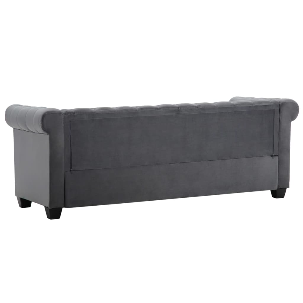 Chesterfield 3-seater sofa, velvet, 199x75x72 cm, grey