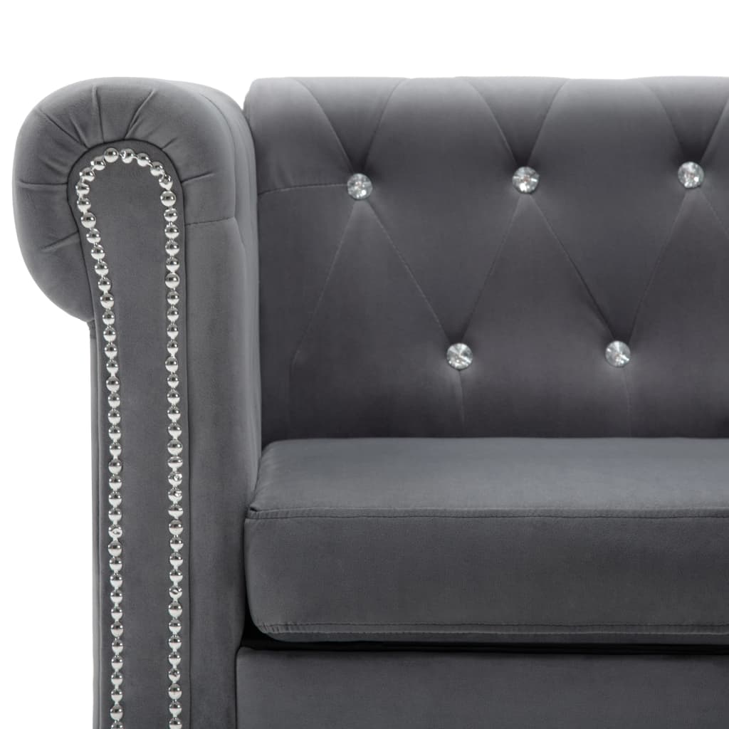 Chesterfield 3-seater sofa, velvet, 199x75x72 cm, grey