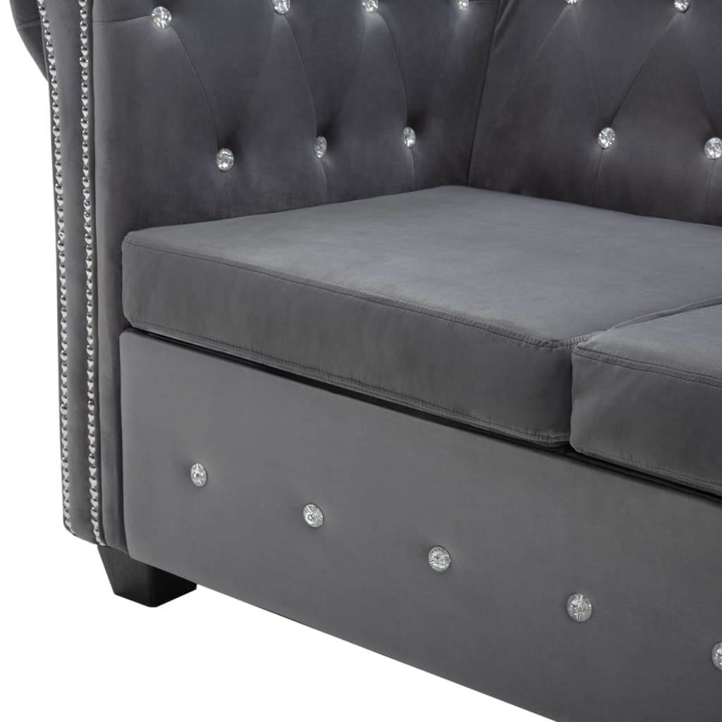 Chesterfield 3-seater sofa, velvet, 199x75x72 cm, grey