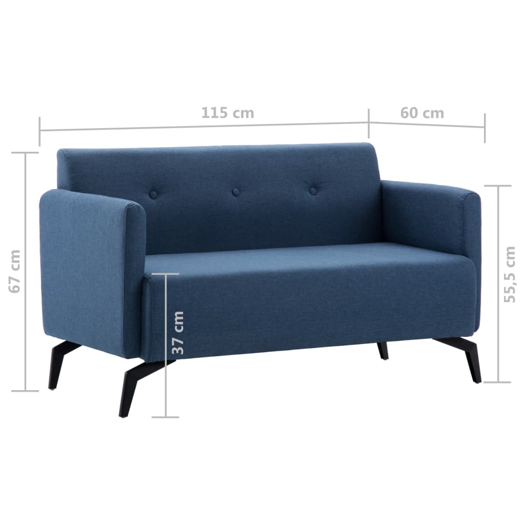 2-seater sofa blue 115x60x67cm textile upholstery