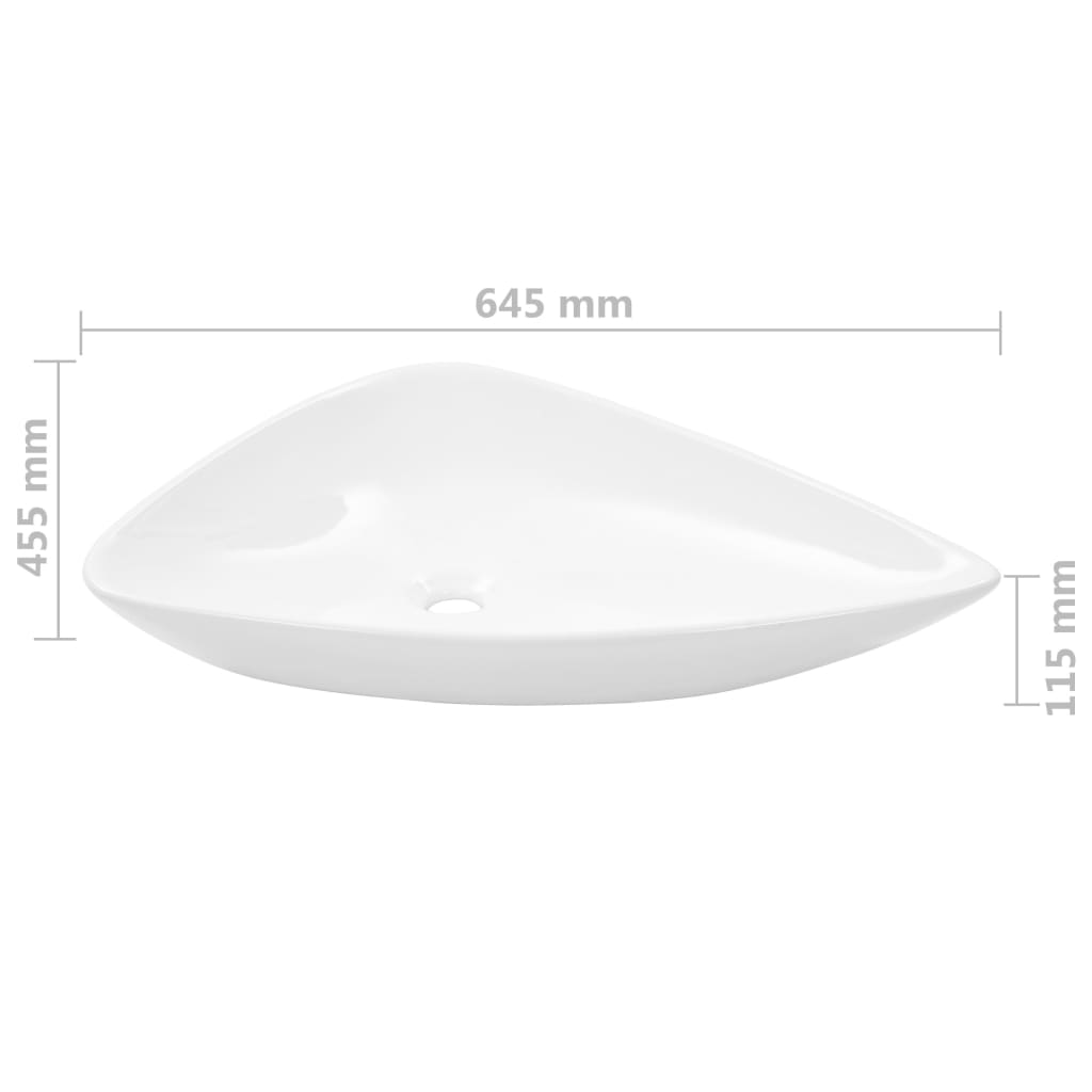 Ceramic sink, white, 645 x 455 x 115 mm, triangle