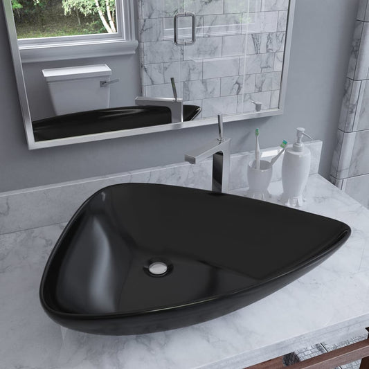 Ceramic sink, black, 645 x 455 x 115 mm, triangle