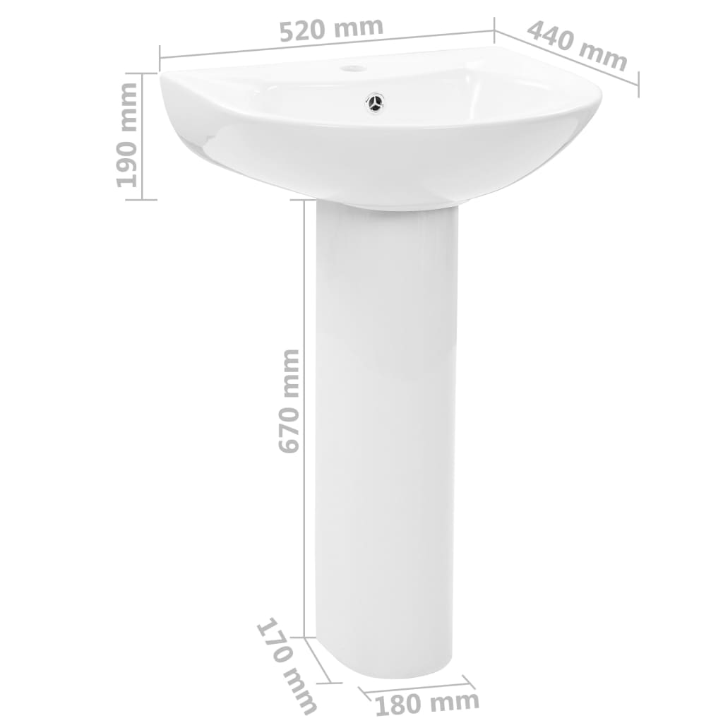 Bathroom sink with pedestal, white, 520x440x190 mm, ceramic