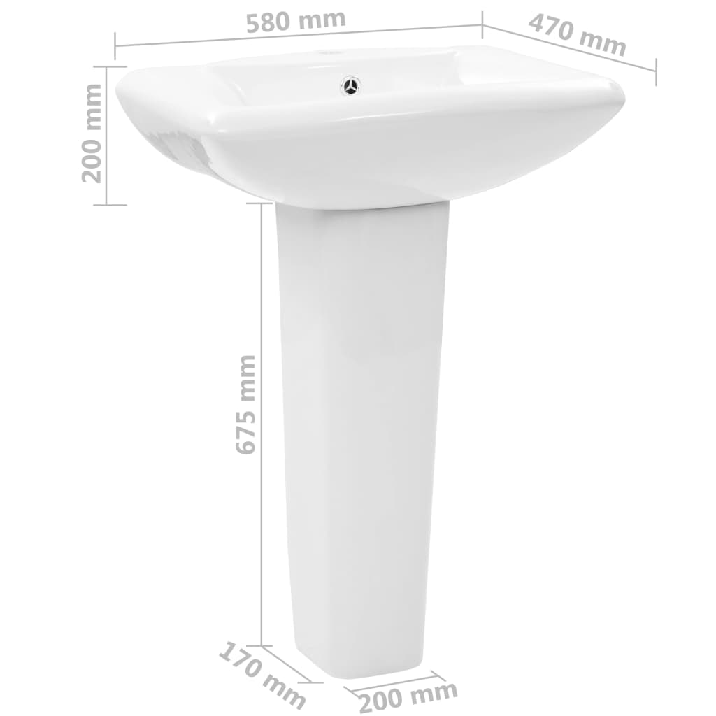 Pedestal washbasin, white, 580 x 470 x 200 mm, ceramic