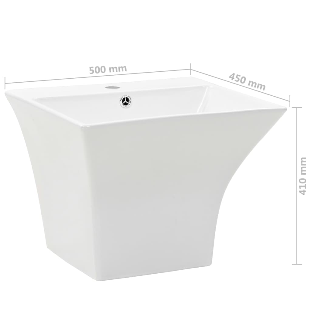 Wall-hung ceramic sink, white, 500x450x410 mm