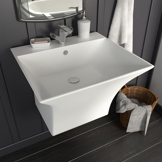 Wall-hung ceramic sink, white, 500x450x410 mm