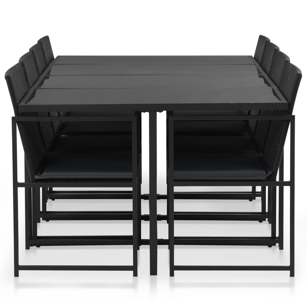 Set mobilier de exterior cu perne, 9 piese, negru, poliratan