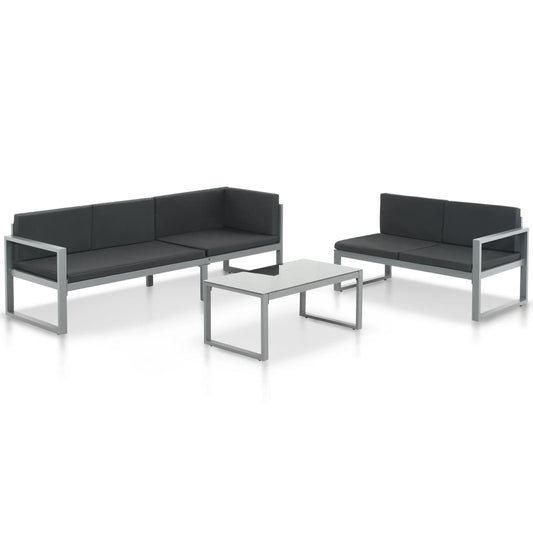 3-piece garden furniture set with cushions, black and aluminum