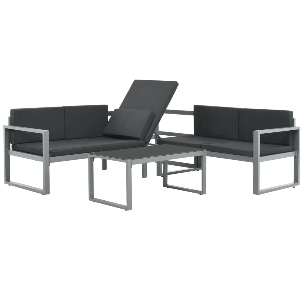 3-piece garden furniture set with cushions, black and aluminum