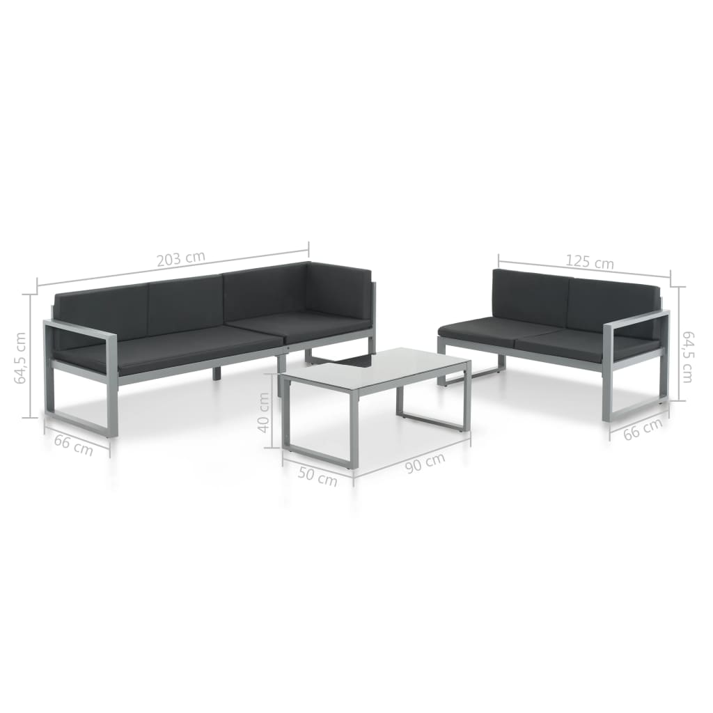 3-piece garden furniture set with cushions, black and aluminum