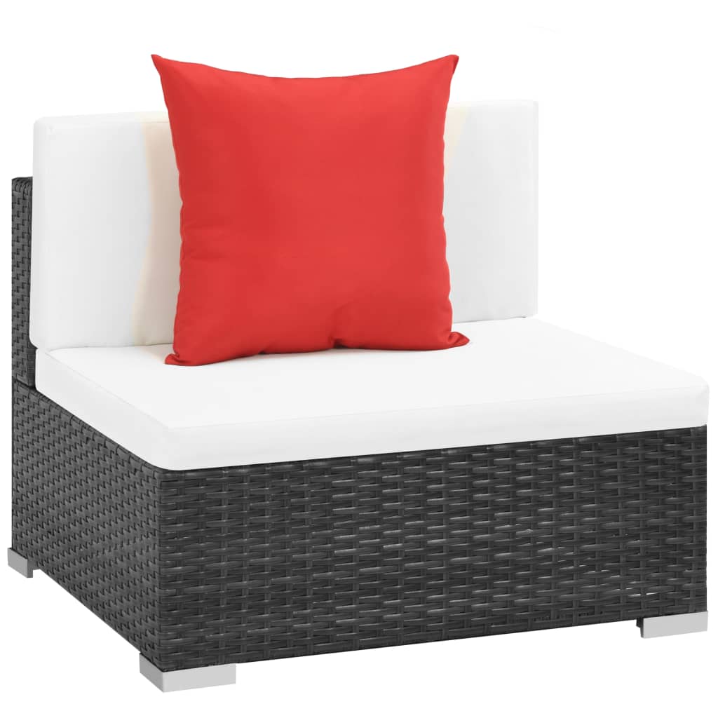 Set mobilier de grădină cu perne, 7 piese, negru, poliratan