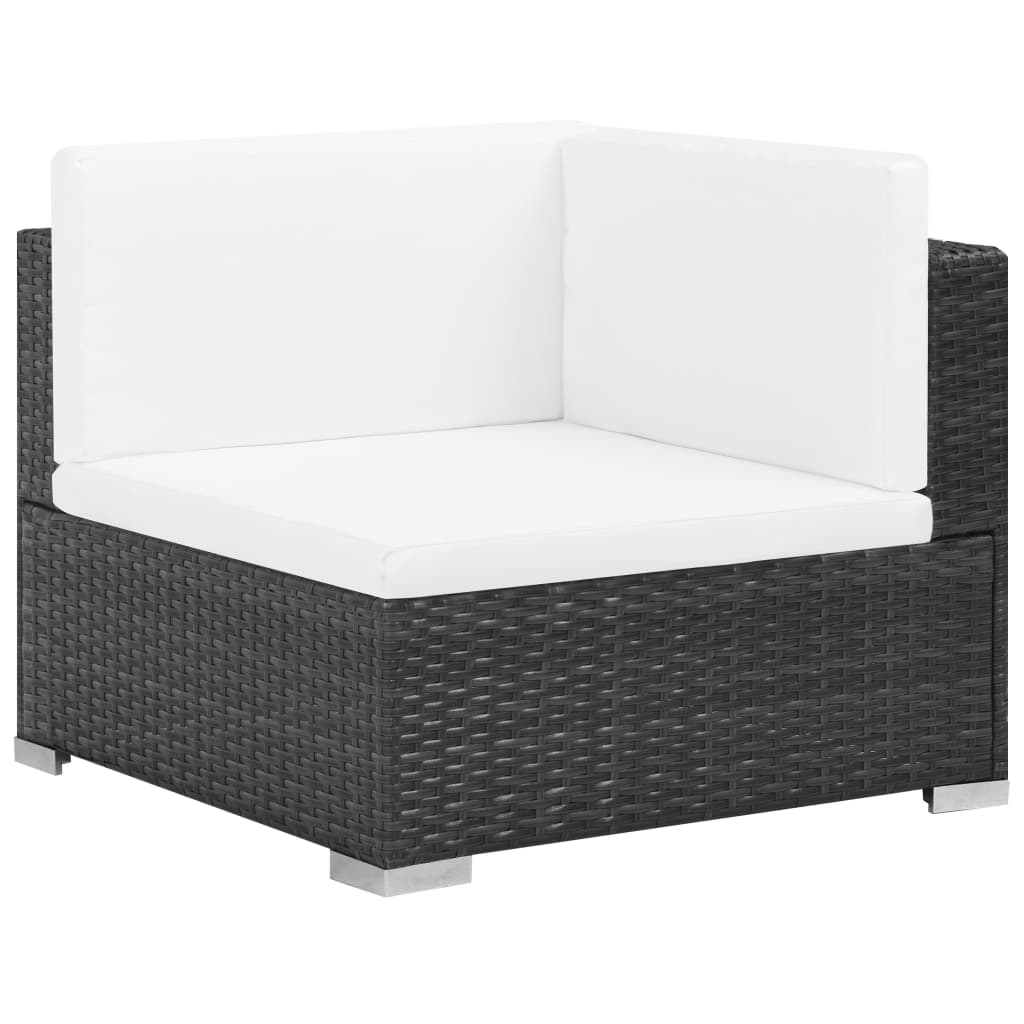 Set mobilier de grădină cu perne, 7 piese, negru, poliratan