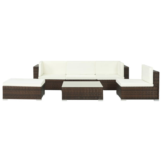 Garden furniture set with cushions, 6 pieces, brown, polyrattan