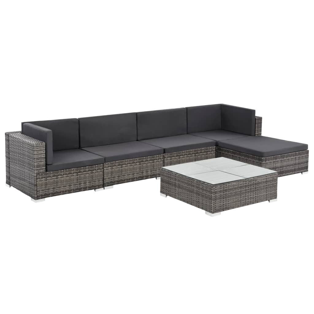 6-piece garden furniture set with cushions, grey, polyrattan