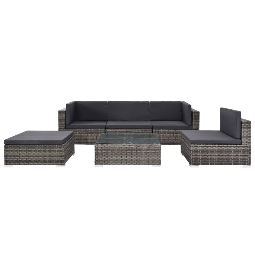 6-piece garden furniture set with cushions, grey, polyrattan