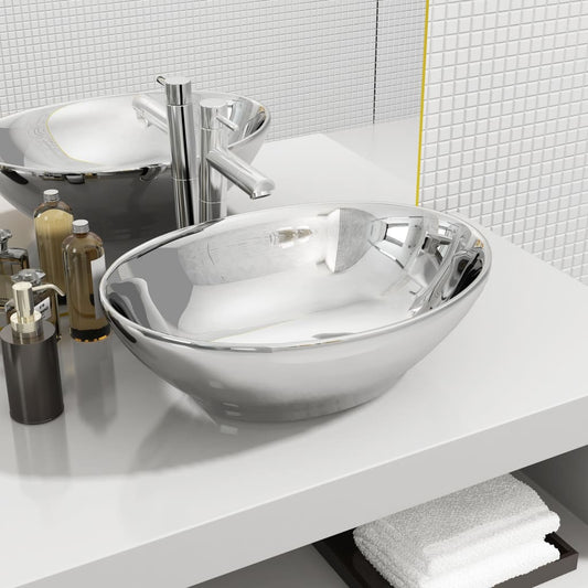 Bathroom sink, silver, 40 x 33 x 13.5 cm, ceramic